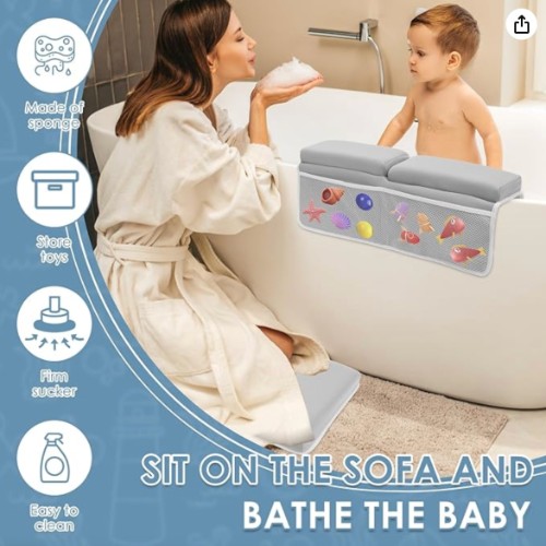 Comfortable Bath Kneeler Set Foldable Bath Elbow Rest Pad with Toys Organizer Non Slip for Baby Bathing Time